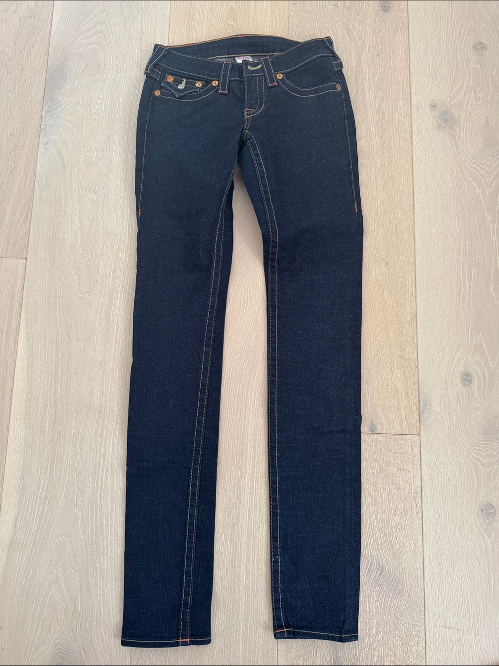 True Religion Women's Skinny Jeans in Dark Indigo with Contrast Stitching